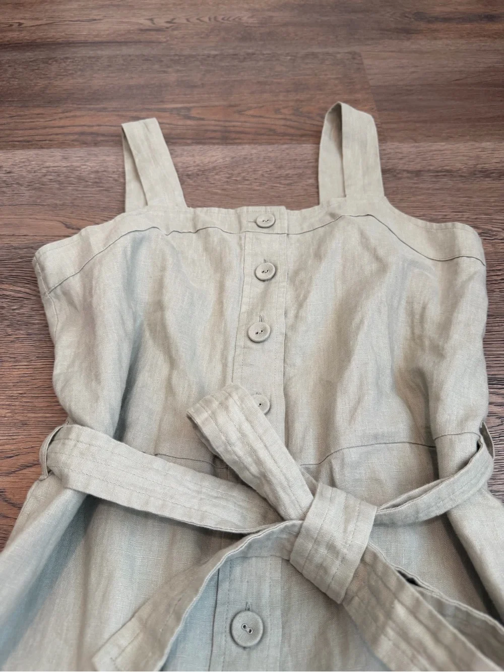 Everlane The Linen Picnic Jumpsuit Seagrass Sage Green Tie Waist Casual Size 2